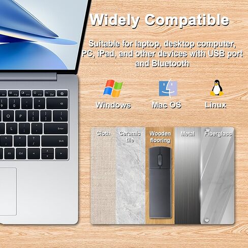 Wireless Mouse Bluetooth Mini Silent Dual-Mode 2.4GHz & Bluetooth Computer Mice with Case Lightweight Rechargeable Portable Small Wireless Mouse for Laptop PC Desktop MacBook Tablet Kids Gift, Black in Kuwait