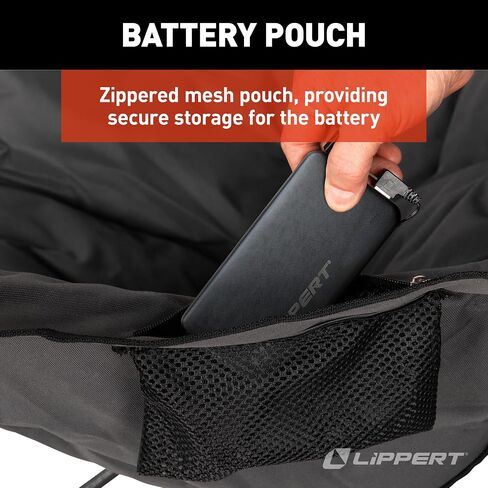 Lippert Big Bear Dark Grey Heated Folding Camping Chair with Power Bank, Two Heat Zones, 400-lb. Weight Capacity, 600D Polyester Fabric, High-Loft Cushioning, Zippered Carrying Bag - 2024043334 in Saudi Arabia