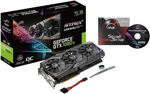 ASUS ROG-Strix-GTX1080TI-O11G-GAMING GEFORCE 11GB OC EDITION VR Ready 5K HD Gaming HDMI DISTRESPORT DVI OverClocked PC GDDR5X CARD in Kuwait