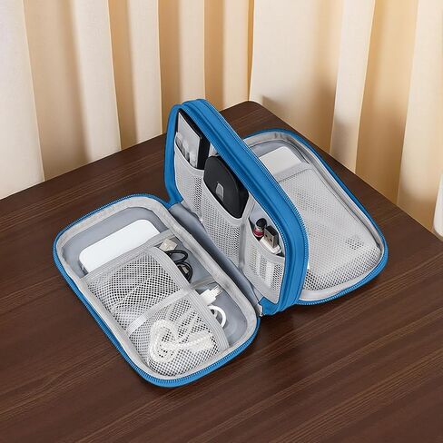 Electronics Organizer, Travel Cable Organizer Bag for Phone, Power Bank, SD Card, Cables(Blue-M) in Saudi Arabia