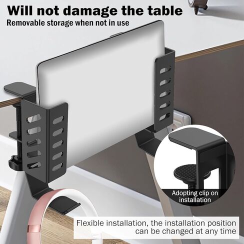 2 PCS Side Side Laptop حامل ، تخزين جانبي المكتب ، لا يوجد مكتب محمول جانب جهاز كمبيوتر محمول قابلة للتعديل قابلة للاستبدال حامل الكمبيوتر المحمول لأجهزة الكمبيوتر المحمولة/اللوحات/لوحات المفاتيح/سماعة الرأس (أسود) in Kuwait