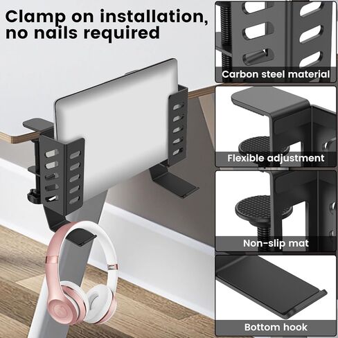 2 PCS Side Side Laptop حامل ، تخزين جانبي المكتب ، لا يوجد مكتب محمول جانب جهاز كمبيوتر محمول قابلة للتعديل قابلة للاستبدال حامل الكمبيوتر المحمول لأجهزة الكمبيوتر المحمولة/اللوحات/لوحات المفاتيح/سماعة الرأس (أسود) in Kuwait