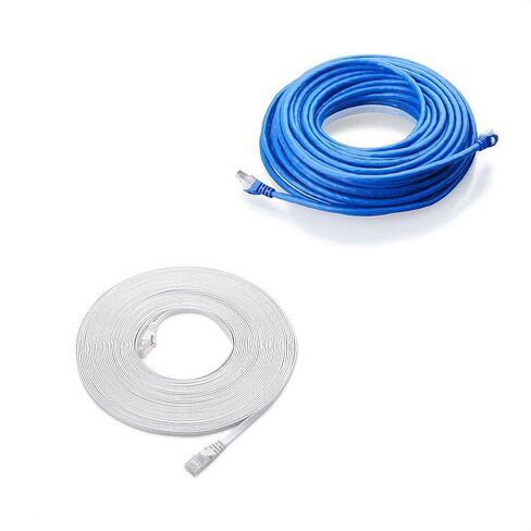 كابل مسائل بطول 75 قدمًا من Cat6a (SSTP ، SFTP) كابل إيثرنت محمي باللون الأزرق و 50 قدم كابل إيثرنت مسطح باللون الأبيض in Kuwait