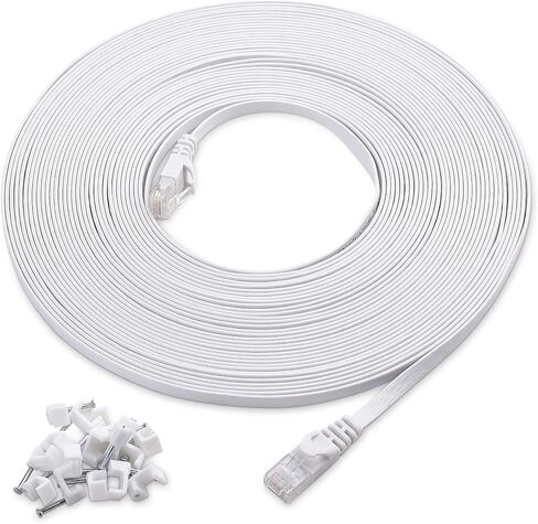 كابل مسائل بطول 75 قدمًا من Cat6a (SSTP ، SFTP) كابل إيثرنت محمي باللون الأزرق و 50 قدم كابل إيثرنت مسطح باللون الأبيض in Kuwait