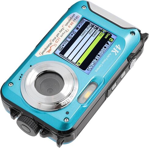 4K كاميرا تحت الماء ، 56 ميجابكسل تلقائيًا تلقائيًا 16x Zoom Digital Zoom 10ft Camera شاشات مزدوجة قابلة لإعادة الشحن الكاميرا الرقمية Selfie مع بطاقة ذاكرة 64G لغوص الغطس ، الأزرق in Kuwait