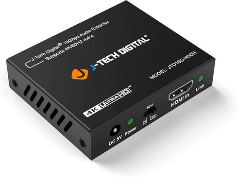 J-Tech Digital HDMI 2.0 Audio Extractor Converter with Downmix Compatible with Dolby Digital Decoding 18Gbps 4K 60Hz + 1080P@120Hz + 1080P@144Hz + SPDIF + RCA HDCP 2.2 HDR10 [JTECH-EXD2] in Saudi Arabia