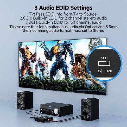 J-Tech Digital HDMI 2.0 Audio Extractor Converter with Downmix Compatible with Dolby Digital Decoding 18Gbps 4K 60Hz + 1080P@120Hz + 1080P@144Hz + SPDIF + RCA HDCP 2.2 HDR10 [JTECH-EXD2] in Saudi Arabia