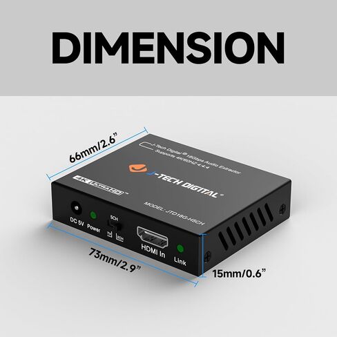 J-Tech Digital HDMI 2.0 Audio Extractor Converter with Downmix Compatible with Dolby Digital Decoding 18Gbps 4K 60Hz + 1080P@120Hz + 1080P@144Hz + SPDIF + RCA HDCP 2.2 HDR10 [JTECH-EXD2] in Saudi Arabia