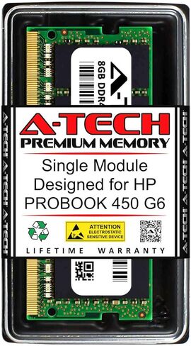 A-Tech 8GB RAM لـ HP Probook 450 G6 | DDR4 2400MHz SODIMM PC4-19200 260-PIN وحدة ترقية الذاكرة غير ECC in Kuwait