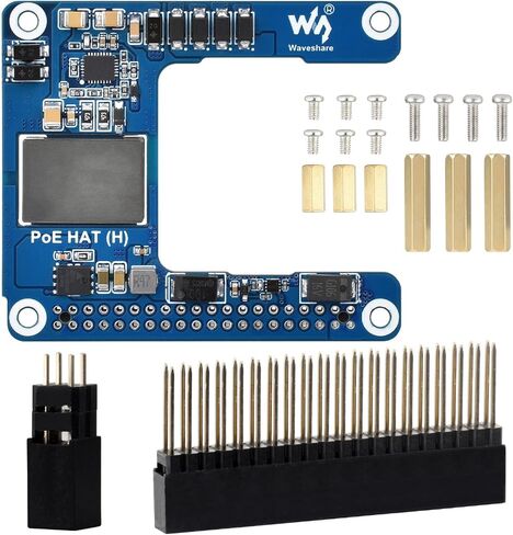 Waveshare Power Over Ethernet HAT (H), Compatible with Raspberry Pi 5 / CM 5, 5V 5A Output, Stable Performance, Supports 802.3af/at Network, Isolated Switched-Mode Power Supply, PoE HAT, Board ONLY in Saudi Arabia