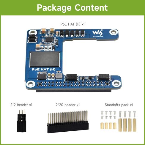 Waveshare Power Over Ethernet HAT (H), Compatible with Raspberry Pi 5 / CM 5, 5V 5A Output, Stable Performance, Supports 802.3af/at Network, Isolated Switched-Mode Power Supply, PoE HAT, Board ONLY in Saudi Arabia