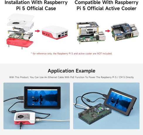 Waveshare Power Over Ethernet HAT (H), Compatible with Raspberry Pi 5 / CM 5, 5V 5A Output, Stable Performance, Supports 802.3af/at Network, Isolated Switched-Mode Power Supply, PoE HAT, Board ONLY in Saudi Arabia