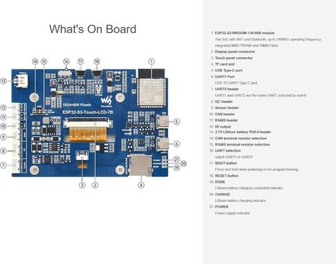 ESP32-S3 7inch Touch LCD لوحة تطوير ، 1024 × 600 65K شاشة IPS Color ، معالج 32 بت LX7 ثنائي النواة ، تصل إلى 240 ميجا هرتز ، ودعم 2.4 جيجا هرتز Wi-Fi و BLE 5 ، الإضاءة الخلفية قابلة للتعديل in Saudi Arabia