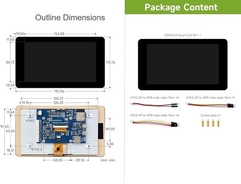 ESP32-S3 7inch Touch LCD لوحة تطوير ، 1024 × 600 65K شاشة IPS Color ، معالج 32 بت LX7 ثنائي النواة ، تصل إلى 240 ميجا هرتز ، ودعم 2.4 جيجا هرتز Wi-Fi و BLE 5 ، الإضاءة الخلفية قابلة للتعديل in Saudi Arabia