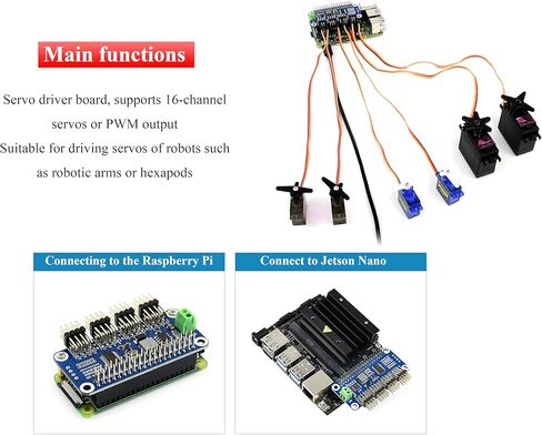 قبعة السائق المؤازرة متوافقة مع Raspberry PI 5/4/3B+/3B/Zero/Zero W/Zero 2W و Jetson Nano ، 16 قناة 12 بت I2C ، مناسبة للأسلحة الآلية أو الروبوتات الروبوتات التي تقود الروبوتات الدائرية ، عازمة. in Kuwait