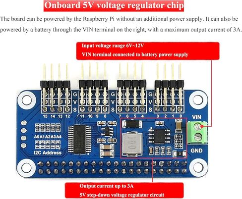 قبعة السائق المؤازرة متوافقة مع Raspberry PI 5/4/3B+/3B/Zero/Zero W/Zero 2W و Jetson Nano ، 16 قناة 12 بت I2C ، مناسبة للأسلحة الآلية أو الروبوتات الروبوتات التي تقود الروبوتات الدائرية ، عازمة. in Kuwait