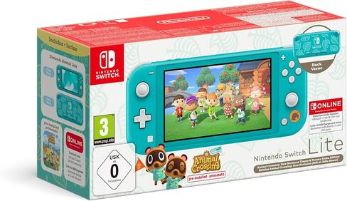 Nintendo Switch Lite Animal Crossing: New Horizons Timmy و Tommy Aloha (Turquoise) مع لعبة مثبتة مسبقًا ومفتاح الاشتراك لمدة 12 شهرًا عبر الإنترنت in Kuwait