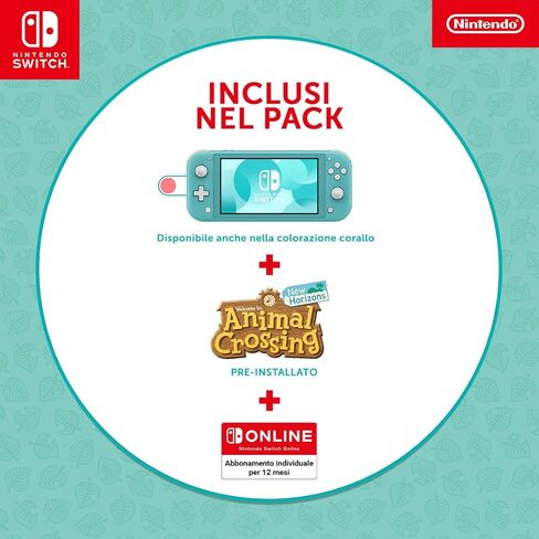 Nintendo Switch Lite Animal Crossing: New Horizons Timmy و Tommy Aloha (Turquoise) مع لعبة مثبتة مسبقًا ومفتاح الاشتراك لمدة 12 شهرًا عبر الإنترنت in Kuwait