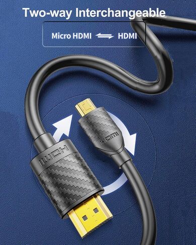 Micro HDMI to HDMI Cable 4K 60Hz, MicroHDMI Adapter Cord for Raspberry Pi 5 4, Camera, GoPro Hero 7 6 5, Lenovo Yoga, HDTV, Monitor, Canon/Nikon/Sony HDR Video & Audio Capture Card - Long 3.3 Feet in Kuwait