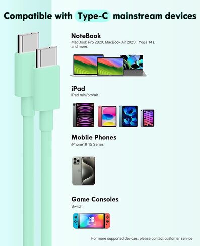 2Pack USB C Cable 60W 6ft USB Type C Cable Fast Charging Cable for iPhone 16/16 Plus/16 Pro Max/15/15 Plus/15 Pro Max ، Macbook Pro ، iPad Pro Air ، Samsung S24/S24 Ultra/S23 (Green/Purple) in Saudi Arabia