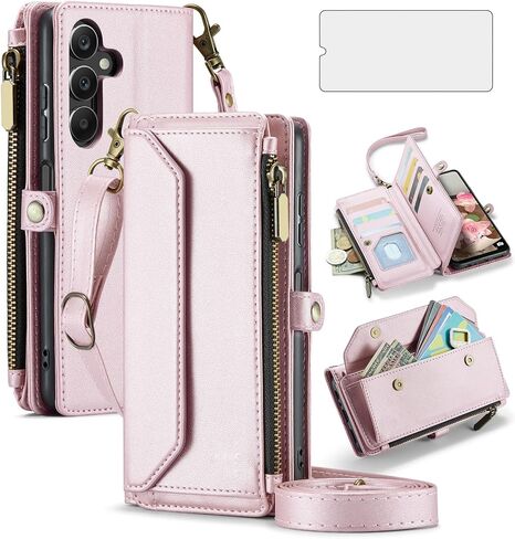 Asuwish Phone Case for Samsung Galaxy A16 5G/4G SHIPPER WALLET WALLET مع واقي شاشة زجاجي مقسى وقلبه الجلدي RFID CORDICK CASL CARD Accessories A 16 Women Girls Purple in Saudi Arabia