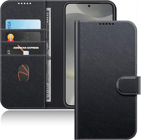 حالة محفظة Jetech لـ Samsung Galaxy S24 5G ، وغطاء مقرب من الجلد المغناطيسي مع حامل البطاقة ، وميزة حامل ، وحماية كاملة من الكاميرا (أسود) in Kuwait