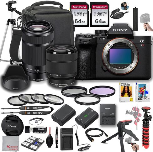 كاميرا Sony A7R V Mirrorless مع عدسة Sony Fe 28-70mm و Sony E 55-210mm F/4.5-6.3 OSS Lens | 61MP | ذاكرة 128 جيجابايت ، برامج التحرير ، المرشحات ، الحالة ، مجموعة ترايبود وأكثر in Saudi Arabia