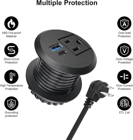 2 بوصة سطح المكتب Grommet مع 20W USB-C ، منفذ مكتب سريع الشحن المريح للمؤتمرات كونترتوب خزانة الأثاث ، سلك التمديد 6.5 قدم ، 45 درجة قابس مسطح ، ETL المدرجة in Kuwait