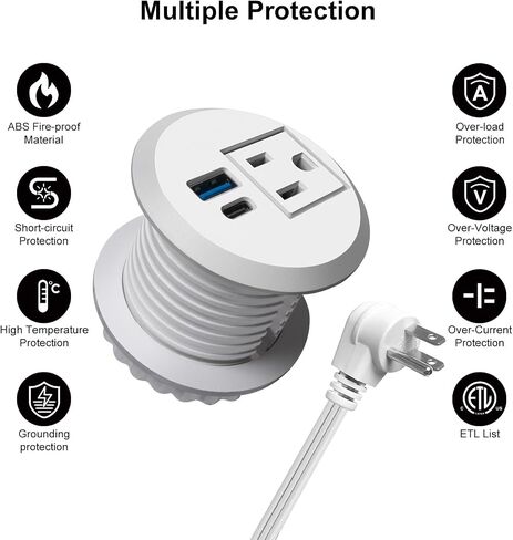 2 بوصة سطح المكتب Grommet مع 20W USB-C ، منفذ مكتب سريع الشحن المريح للمؤتمرات كونترتوب خزانة الأثاث ، سلك التمديد 6.5 قدم ، 45 درجة قابس مسطح ، ETL المدرجة in Kuwait