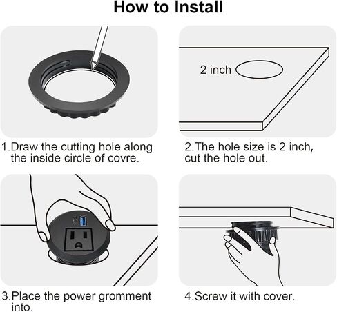 2 بوصة سطح المكتب Grommet مع 20W USB-C ، منفذ مكتب سريع الشحن المريح للمؤتمرات كونترتوب خزانة الأثاث ، سلك التمديد 6.5 قدم ، 45 درجة قابس مسطح ، ETL المدرجة in Kuwait