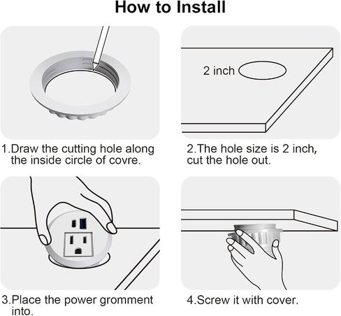 2 بوصة سطح المكتب Grommet مع 20W USB-C ، منفذ مكتب سريع الشحن المريح للمؤتمرات كونترتوب خزانة الأثاث ، سلك التمديد 6.5 قدم ، 45 درجة قابس مسطح ، ETL المدرجة in Kuwait