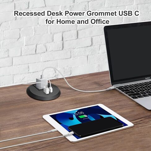 2 بوصة سطح المكتب Grommet مع 20W USB-C ، منفذ مكتب سريع الشحن المريح للمؤتمرات كونترتوب خزانة الأثاث ، سلك التمديد 6.5 قدم ، 45 درجة قابس مسطح ، ETL المدرجة in Kuwait