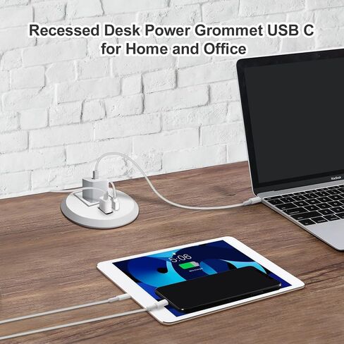 2 بوصة سطح المكتب Grommet مع 20W USB-C ، منفذ مكتب سريع الشحن المريح للمؤتمرات كونترتوب خزانة الأثاث ، سلك التمديد 6.5 قدم ، 45 درجة قابس مسطح ، ETL المدرجة in Kuwait