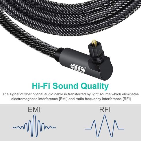 EMK Digital Optical Audio Cable Outer Diameter:7.0MM Toslink Optical Cable Genuine Leather 24K Gold-Plated Connector Ultra Durable Nylon Braided Jacket Flexible Fiber Optic Cord for Home Theater 15ft in Saudi Arabia
