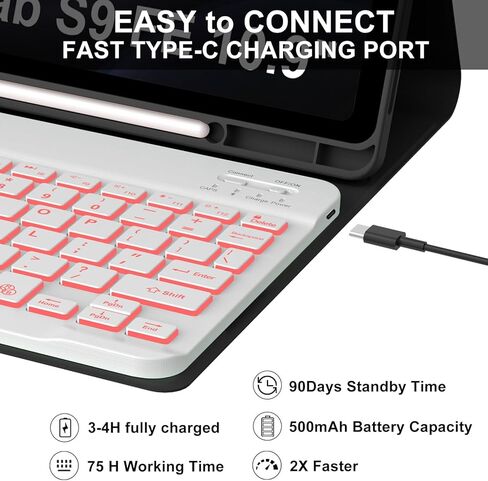 حالة لوحة المفاتيح لـ Samsung Galaxy Tab S10 Fe/ S9 Fe 5G 10g 10g/ Tab S9 11 بوصة ، 7 بوصة ، لوحة مفاتيح بلوتوث لاسلكية قابلة للفصل ، غطاء ذكي قلم نحيف مع حامل القلم ، نوم الاستيقاظ التلقائي ، الأسود in Kuwait