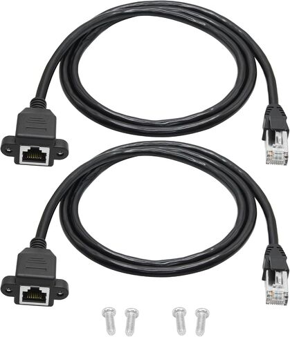 2Pcs Cat6 Ethernet Extension Cable 3FT, RJ45 Male to Female Ethernet Panel Mount with Screw Extension Shielded Cable, Compatibility Cat5e, Cat5, for PC, Laptop, Router, Smart TV, Network Switch etc in Kuwait