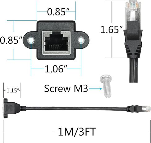 2Pcs Cat6 Ethernet Extension Cable 3FT, RJ45 Male to Female Ethernet Panel Mount with Screw Extension Shielded Cable, Compatibility Cat5e, Cat5, for PC, Laptop, Router, Smart TV, Network Switch etc in Kuwait