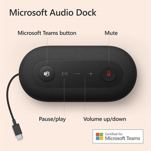 Microsoft Audio Dock-معتمدة Teams ، USB-C Dock ، HDMI 2.0 ، USB-A ، USB-C X 2 ، شحن النجاح ، هاتف مكبر صوت الصوت ، يعمل مع الفرق ، Zoom ، و Google Meet Apps (متجددة) in Kuwait