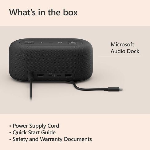 Microsoft Audio Dock-معتمدة Teams ، USB-C Dock ، HDMI 2.0 ، USB-A ، USB-C X 2 ، شحن النجاح ، هاتف مكبر صوت الصوت ، يعمل مع الفرق ، Zoom ، و Google Meet Apps (متجددة) in Kuwait