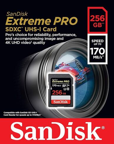 SanDisk 256GB SD Extreme Pro Memory Card Works with Fujifilm GFX 100S, X-E4, X-S10 Digital Camera 4K Class 10 (SDSDXXY-256G-GN4IN) Bundle with (1) Everything But Stromboli 3.0 SDXC Memory Card Reader in Saudi Arabia