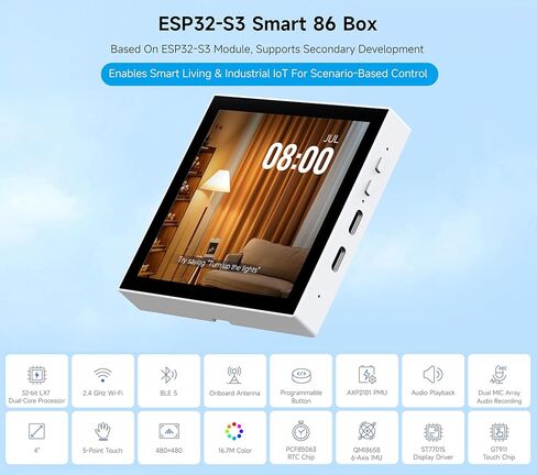 ESP32-S3 Smart 86 Box Box Board ، Onboard 4inch 480 × 480 بكسل شاشة لمس ، يدعم 2.4 جيجا هرتز Wi-Fi و Bluetooth Ble 5 ، يمكّن IoT Smart Living & Industrial Industrial in Kuwait