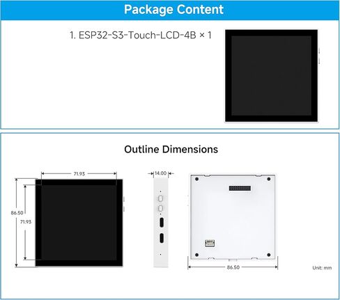 ESP32-S3 Smart 86 Box Box Board ، Onboard 4inch 480 × 480 بكسل شاشة لمس ، يدعم 2.4 جيجا هرتز Wi-Fi و Bluetooth Ble 5 ، يمكّن IoT Smart Living & Industrial Industrial in Kuwait