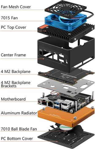 Stonestorm 4-bay NAS Mini PC Dual 2.5GBE I226-V LAN ، 12th Gen. N100 مع DDR5 MAX 48GB ، 4 M.2 NVME 2280 ، عرض مزدوج 4K ، 2 USB3.2 10GBPs لجهاز الكمبيوتر/الجدار الدقيق (Barbone) in Kuwait