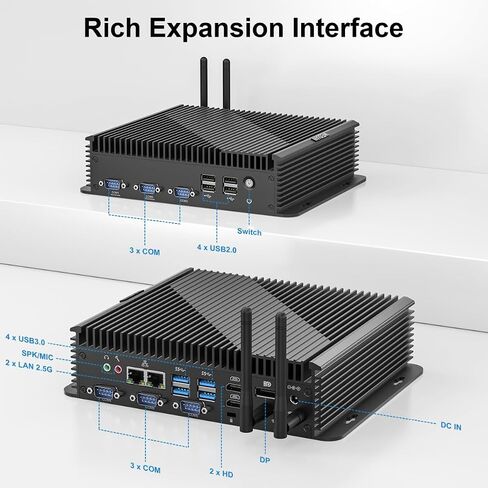 Weidian Industrial Mini PC ، Computer Corper I5 1235U ، Mini Computer Fan Cooling Win 11 ، 4K Triple Display 2HD+DP ، 2RJ45 LAN ، 6RS232 COM ، 8USB ، WIFI6 ، BT5.2 (64GB RAM 512GB SSD) in Kuwait