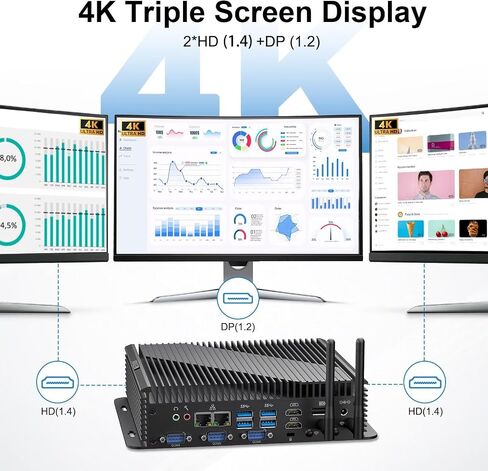 Weidian Industrial Mini PC ، Computer Corper I5 1235U ، Mini Computer Fan Cooling Win 11 ، 4K Triple Display 2HD+DP ، 2RJ45 LAN ، 6RS232 COM ، 8USB ، WIFI6 ، BT5.2 (64GB RAM 512GB SSD) in Kuwait