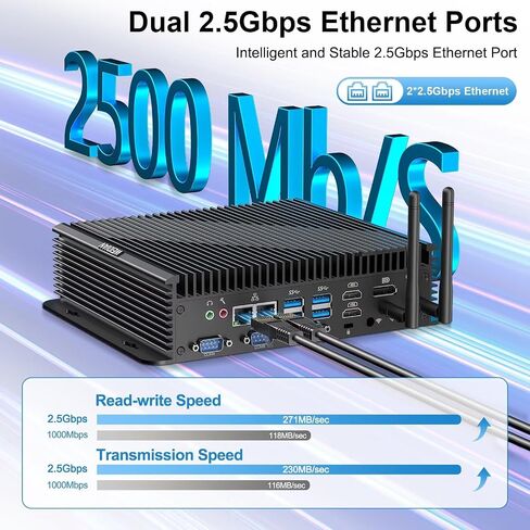 Weidian Industrial Mini PC ، Computer Corper I5 1235U ، Mini Computer Fan Cooling Win 11 ، 4K Triple Display 2HD+DP ، 2RJ45 LAN ، 6RS232 COM ، 8USB ، WIFI6 ، BT5.2 (64GB RAM 512GB SSD) in Kuwait