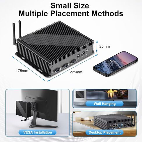 Weidian Industrial Mini PC ، Computer Corper I5 1235U ، Mini Computer Fan Cooling Win 11 ، 4K Triple Display 2HD+DP ، 2RJ45 LAN ، 6RS232 COM ، 8USB ، WIFI6 ، BT5.2 (64GB RAM 512GB SSD) in Kuwait