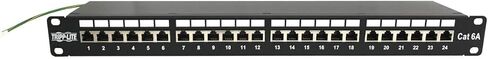TRIPP LITE 24-PORT CAT6A لوحة تصحيح محمية ، RJ45 ، 10 جيجابت في الثانية ، STP ، 110 Punch Down ، 1U Rackmount Standard 19 بوصة ، TAA متوافق ، (N252-024-6A-SH) in Kuwait