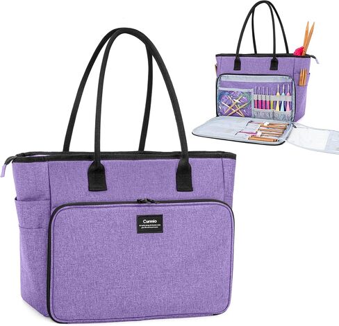 CURMIO Yarn Storage Bag, Knitting Bag for WIP Project, Crochet Hooks, Knitting Needles(up to 14"/35.5cm) and Yarn Skeins, Dandelion(Bag Only) in Kuwait