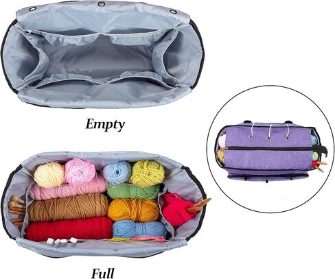 CURMIO Yarn Storage Bag, Knitting Bag for WIP Project, Crochet Hooks, Knitting Needles(up to 14"/35.5cm) and Yarn Skeins, Dandelion(Bag Only) in Kuwait